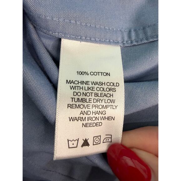 Foxcroft Blue Button Up Blouse Long Sleeve Collar Cotton No Iron Women’s 16 EUC - Picture 5 of 6